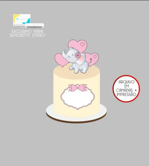 3223 - Arquivo Topo de Bolo Elefante Elefantinho