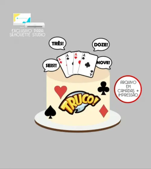 3244 - Arquivo Topo de Bolo Truco Cartas Baralho