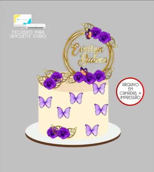 3245 - Arquivo Topo de Bolo Flores e Borboletas