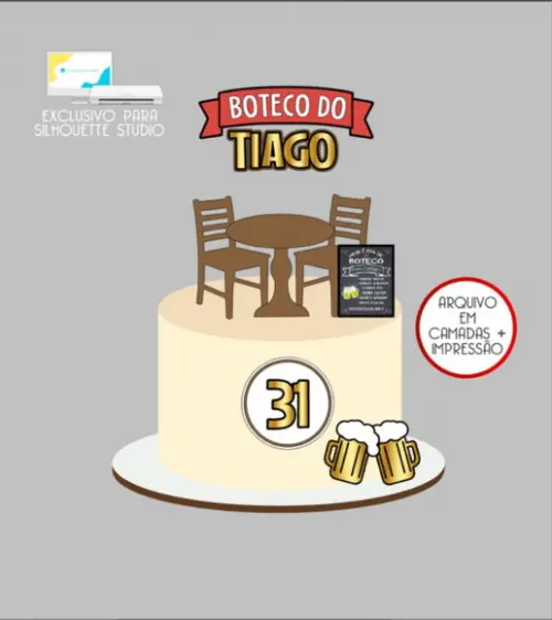 3262 - Arquivo Topo de Bolo Boteco Mesa e Cadeira 3d