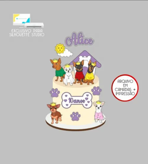 3275 - Arquivo Topo de Bolo Cachorros Pequenos Príncipes