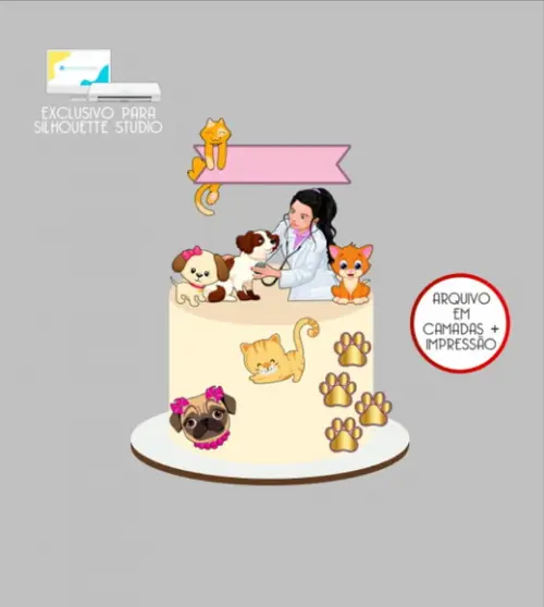 3277 - Arquivo Topo de Bolo Cachorros Veterinária