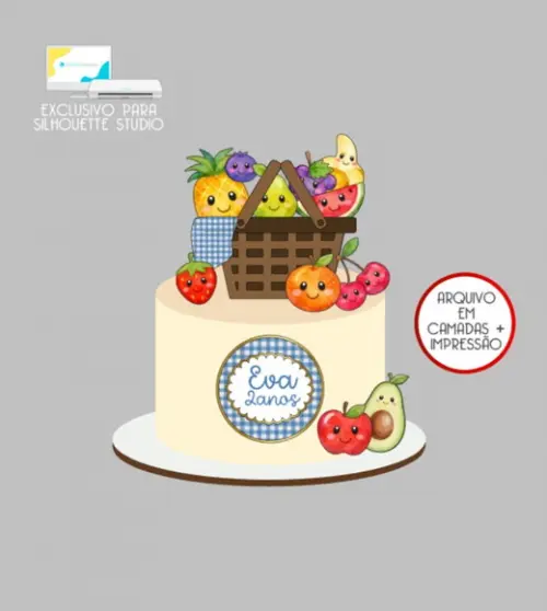 3279 - Arquivo Topo de Bolo Frutas Frutinhas