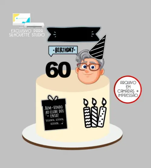 3287 - Arquivo Topo de Bolo Happy Birthday Clube dos Enta