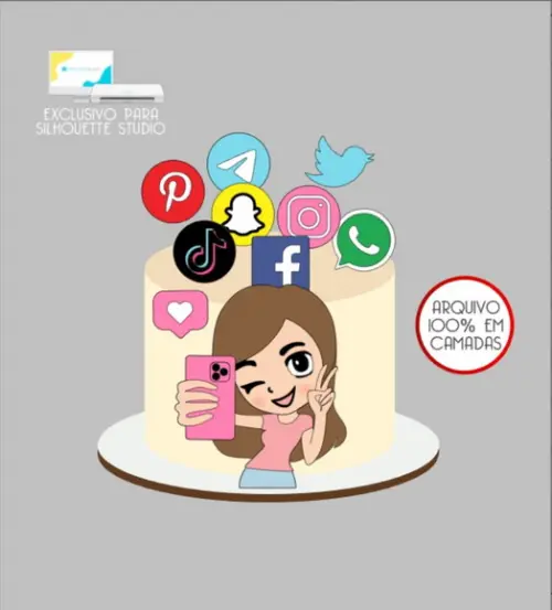 3293 - Arquivo Topo de Bolo Blogueirinha Redes Sociais