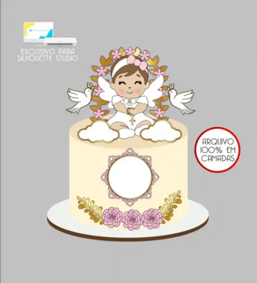 3297 - Arquivo Topo de Bolo Batizado Anjinha Menina