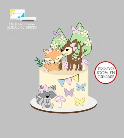 33 - Arquivo Topo de Bolo Raposinha Animais