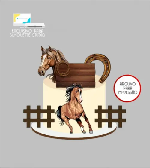3321 - Arquivo Topo de Bolo Cavalo Fazenda