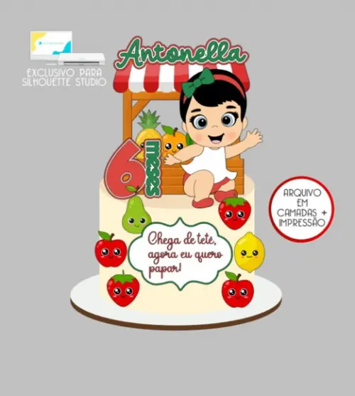 3327 - Arquivo Topo de Bolo Frutinhas Frutas Menina