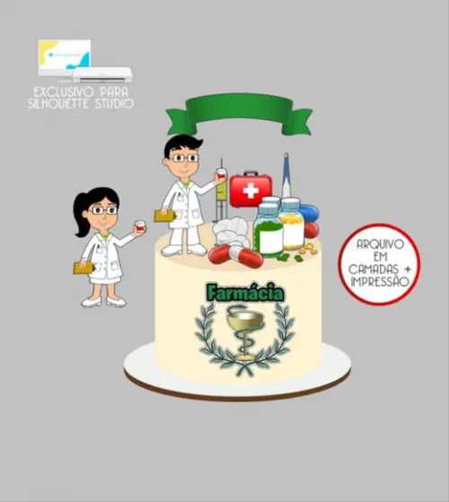 3341 - Arquivo Topo de Bolo Farmácia Farmacêutico