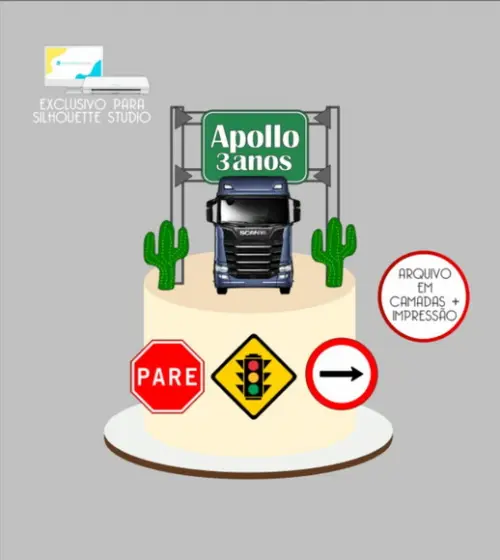 3339 - Arquivo Topo de Bolo Caminhão Carreta Placas Trânsito