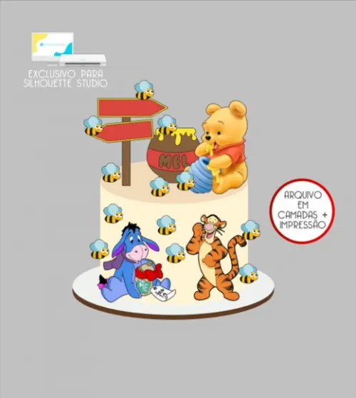3347 - Arquivo Topo de Bolo Ursinho Pooh