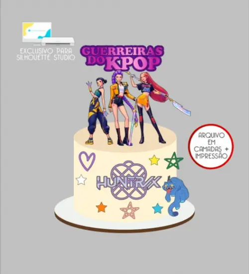 3353 - Arquivo Topo de Bolo Guerreiras do Kpop Demon Hunters