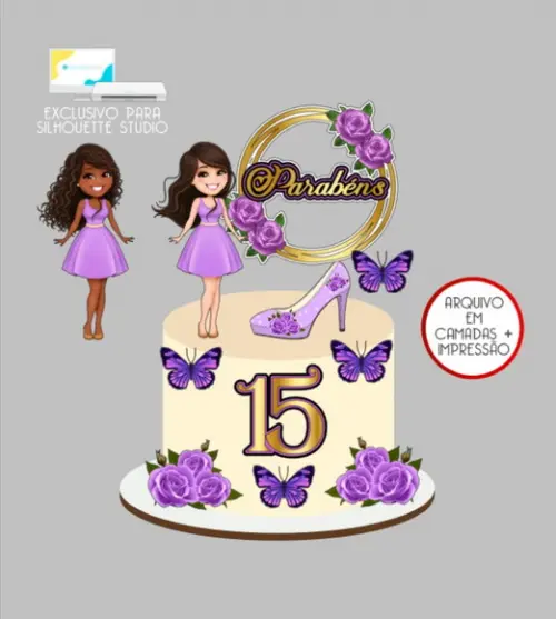 3352 - Arquivo Topo de Bolo 15 Anos Lilás
