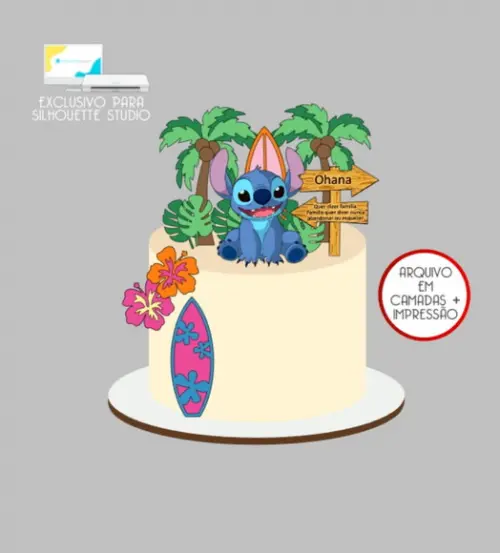 3355 - Arquivo Topo de Bolo Stitch Praia