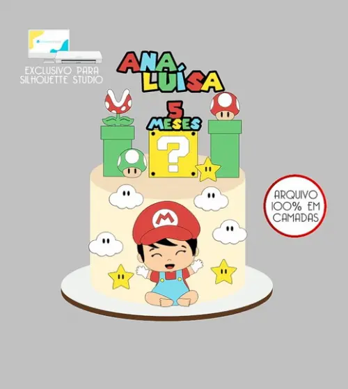 335 - Arquivo Topo de Bolo Super Mario Baby Menina
