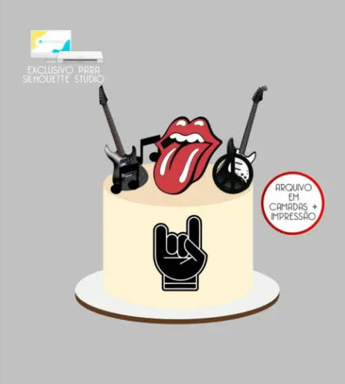 3360 - Arquivo Topo de Bolo Rock N Roll Guitarras