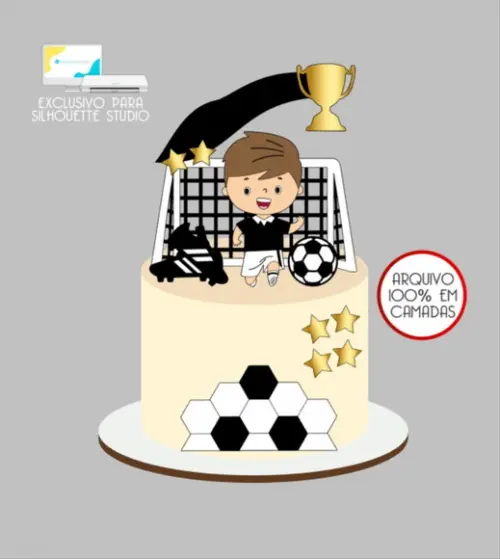 3381- Arquivo Topo de Bolo Futebol Menino Jogador