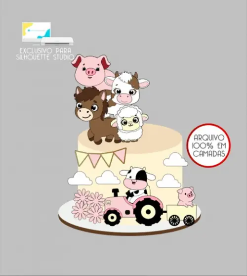 3394 - Arquivo Topo de Bolo Animais Fazendinha