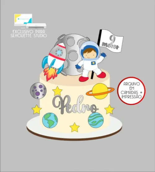 3392 - Arquivo Topo de Bolo Astronauta Planetas