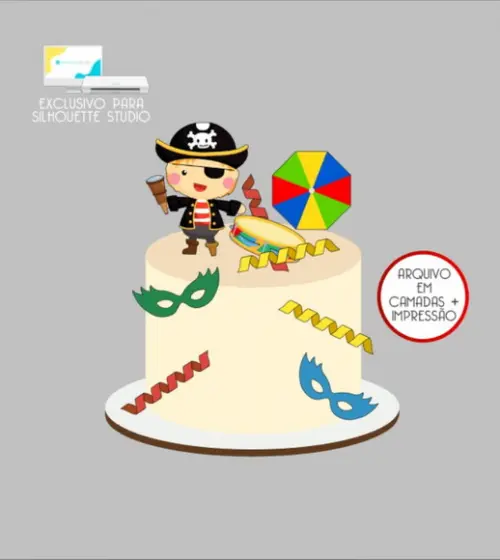 3407 - Arquivo Topo de Bolo Carnaval Pirata
