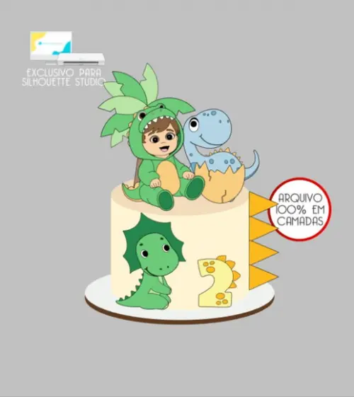 3411 - Arquivo Topo de Bolo Dinossauro Menino Baby