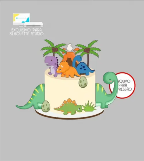 3413 - Arquivo Topo de Bolo Dinossauro Baby