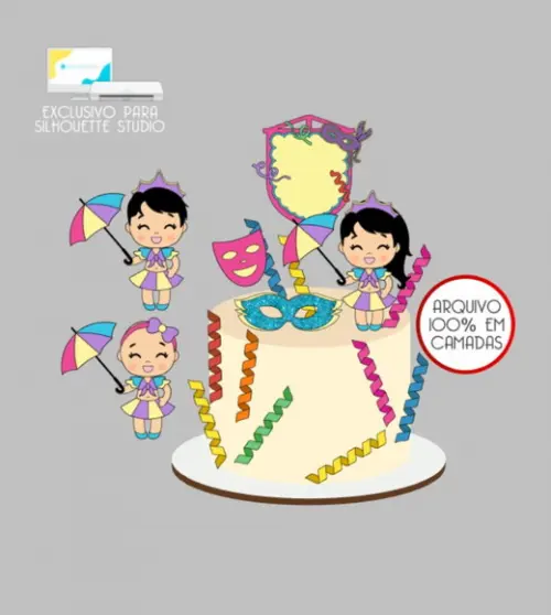 3412 - Arquivo Topo de Bolo Carnaval Frevo Menina