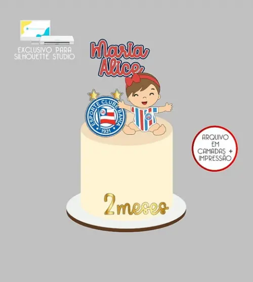 343 - Arquivo Topo de Bolo Futebol Bahia Menina Baby