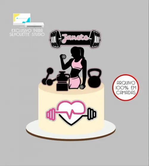 3440 - Arquivo Topo de Bolo Academia Fitness Mulher