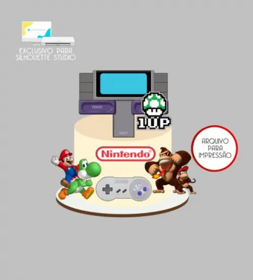 3455 - Arquivo Topo de Bolo Nintendo Super Mario Donkey Kong