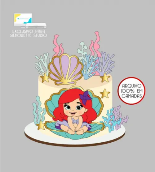 3450 - Arquivo Topo de Bolo Sereia Ariel Baby