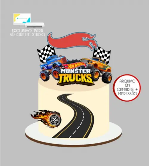 3459 - Arquivo Topo de Bolo Hotwheels Monster Truck