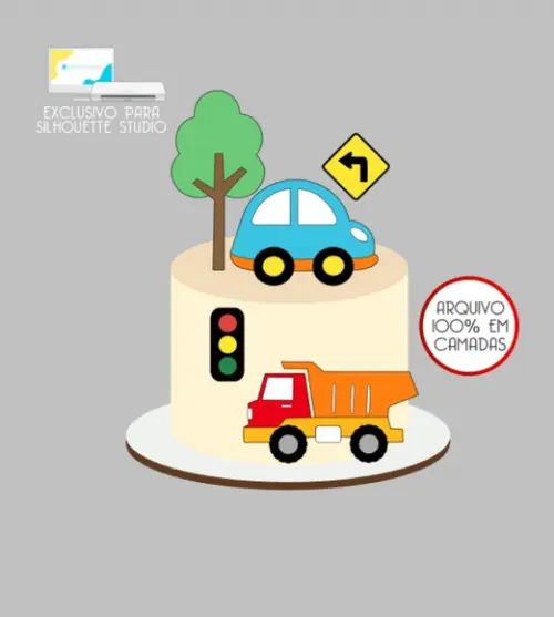 3478 - Arquivo Topo de Bolo Carrinho Caminhão