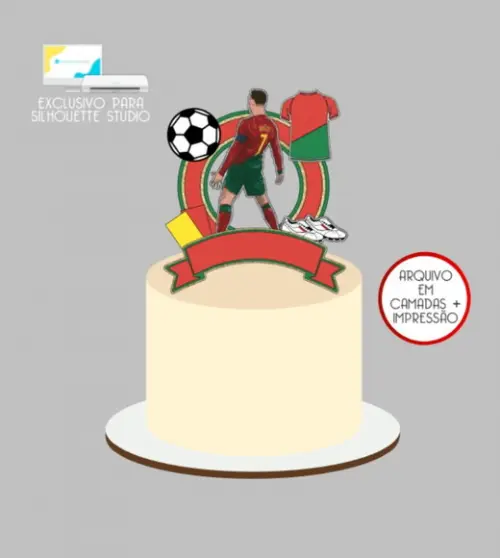 3490 - Arquivo Topo de Bolo Cristiano Ronaldo Cr7 Portugal