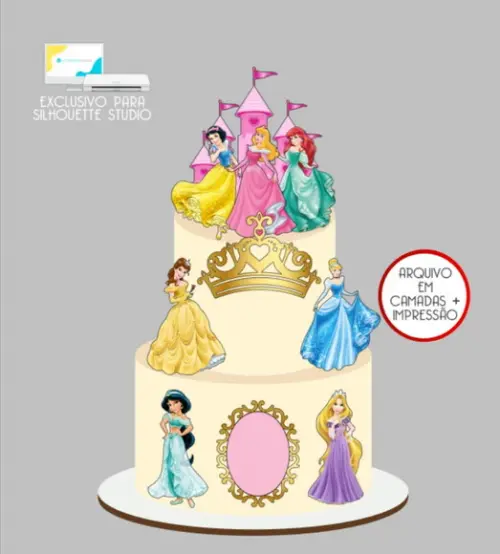 3506 - Arquivo Topo de Bolo Princesas Disney