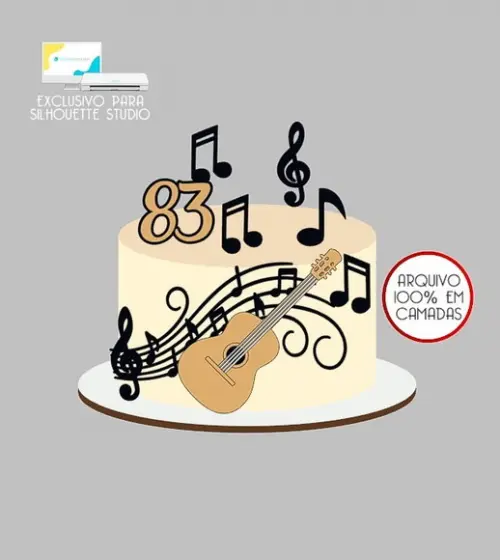 351 - Arquivo Topo de Bolo Violão Notas Musicais