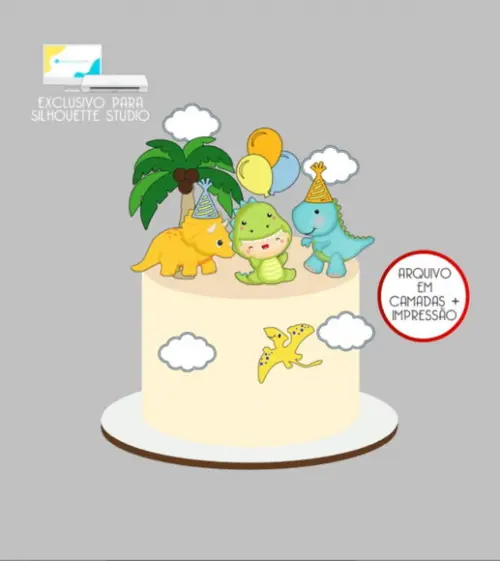 3511 - Arquivo Topo de Bolo Dinossauro Baby
