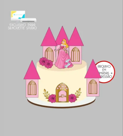 3514 - Arquivo Topo de Bolo Princesa Aurora Castelo 3d