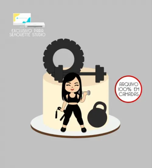 3533 - Arquivo Topo de Bolo Academia Fitness Mulher