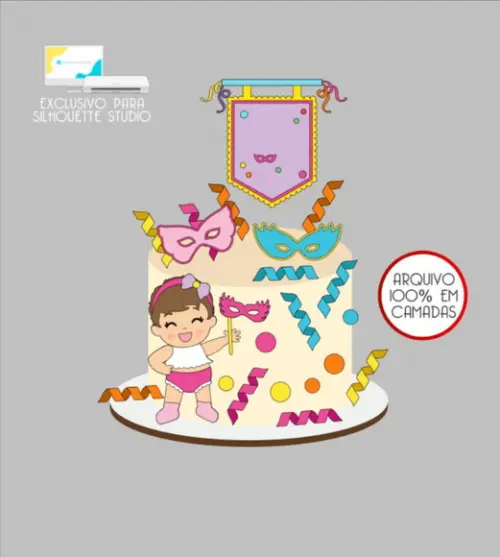 3542 - Arquivo Topo de Bolo Carnaval Menina Baby