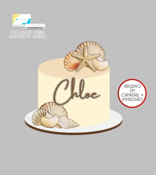 3550 - Arquivo Topo de Bolo Conchas Estrelas do Mar