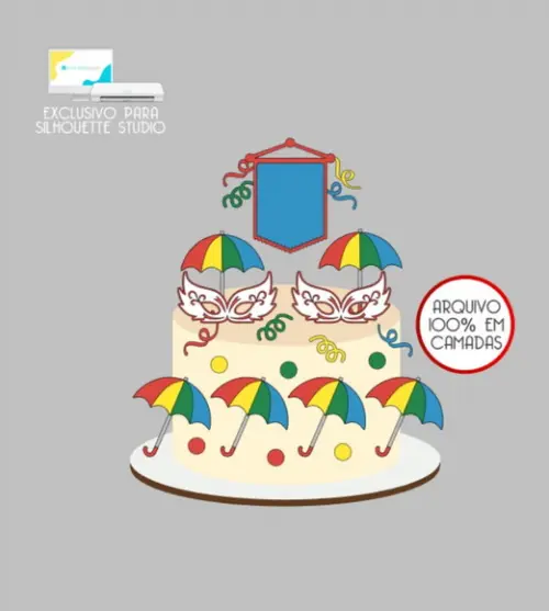 3547 - Arquivo Topo de Bolo Carnaval Frevo