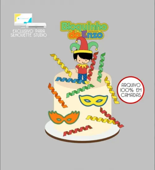 3553 - Arquivo Topo de Bolo Carnaval Menino