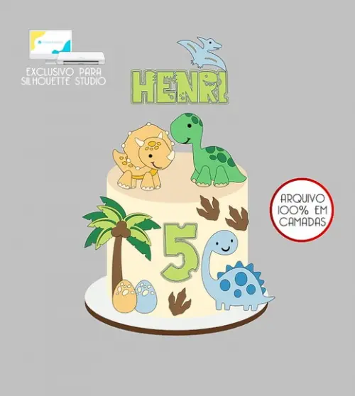 356 - Arquivo Topo de Bolo Dinossauro