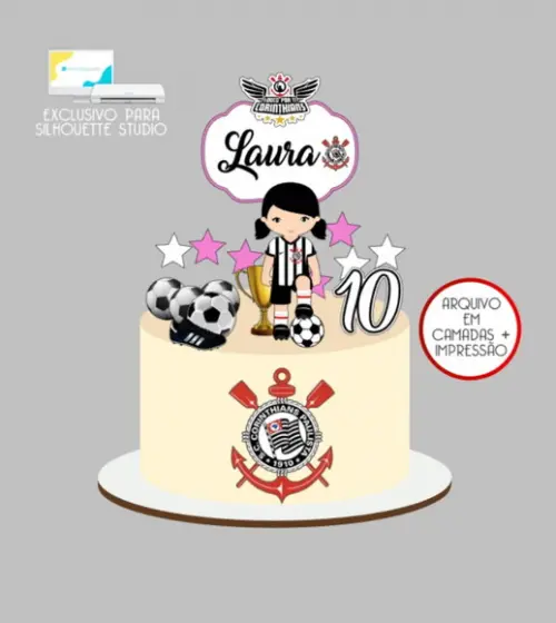 3584 - Arquivo Topo de Bolo Menina Baby Futebol Corinthians