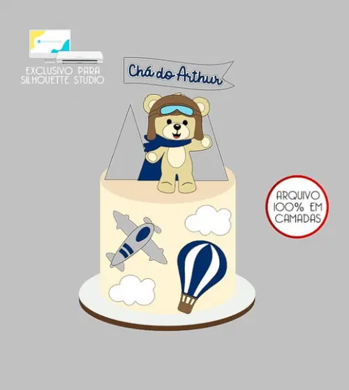 359 - Arquivo Topo de Bolo Ursinho Aviador