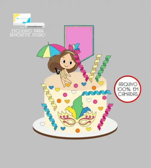 3591 - Arquivo Topo de Bolo Carnaval Frevo Menina