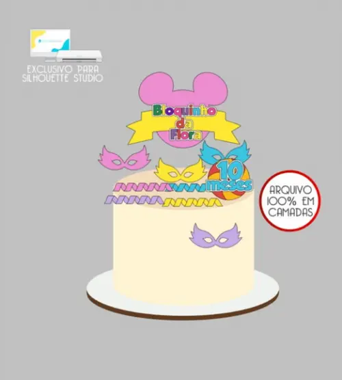 3598 - Arquivo Topo de Bolo Carnaval Minnie