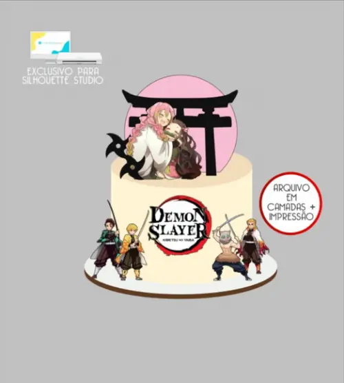 3602 - Arquivo Topo de Bolo Nezuko e Mitsuri Demon Slayer
